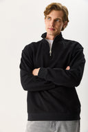 Erkek Bruce Dik Yaka Yarım Fermuarlı Sweatshirt %100 Pamuk - Siyah