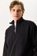 Erkek Bruce Dik Yaka Yarım Fermuarlı Sweatshirt %100 Pamuk - Siyah