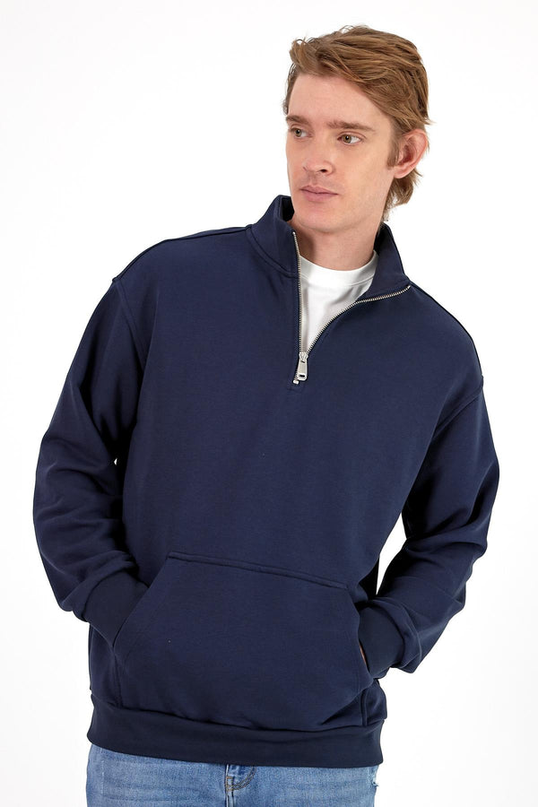 Erkek Bruce Lacivert Dik Yaka Yarım Fermuarlı Sweatshirt