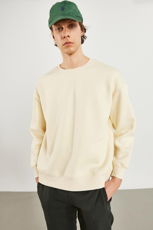 Erkek Clark Kemik Sıfır Yaka Oversize Sweatshirt