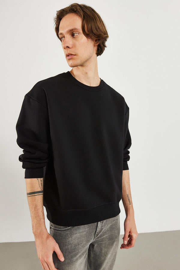 Erkek Clark Siyah Sıfır Yaka Oversize Sweatshirt