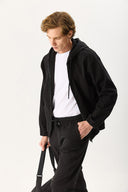 Erkek David Black Kapüşonlu Önü Fermuarlı Jean Ceket - Black