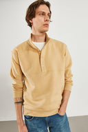 Erkek Dik Yaka Çıt Çıtlı Sweatshirt - Bej