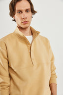 Erkek Dik Yaka Çıt Çıtlı Sweatshirt - Bej