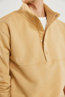 Erkek Dik Yaka Çıt Çıtlı Sweatshirt - Bej
