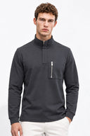 Erkek Dik Yaka Fermuarlı Yumuşak Dokulu Sweatshirt-Füme