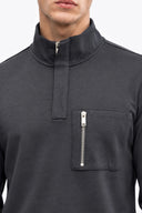Erkek Dik Yaka Fermuarlı Yumuşak Dokulu Sweatshirt-Füme