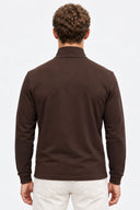 Erkek Dik Yaka Fermuarlı Yumuşak Dokulu Sweatshirt-Kahverengi