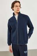 Erkek Dik Yaka Oversize Önü Fermuarlı Sweatshirt - Lacivert