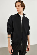 Erkek Dik Yaka Oversize Önü Fermuarlı Sweatshirt - Siyah