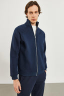 Erkek Dik Yaka Oversize Önü Fermuarlı Sweatshirt - Lacivert