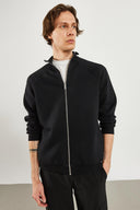 Erkek Dik Yaka Oversize Önü Fermuarlı Sweatshirt - Siyah