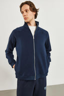 Erkek Dik Yaka Oversize Önü Fermuarlı Sweatshirt - Lacivert