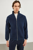 Erkek Dik Yaka Oversize Önü Fermuarlı Sweatshirt - Lacivert