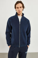 Erkek Dik Yaka Oversize Önü Fermuarlı Sweatshirt - Lacivert