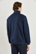 Erkek Dik Yaka Oversize Önü Fermuarlı Sweatshirt - Lacivert