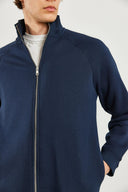 Erkek Dik Yaka Oversize Önü Fermuarlı Sweatshirt - Lacivert