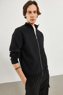 Erkek Dik Yaka Oversize Önü Fermuarlı Sweatshirt - Siyah