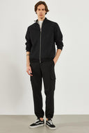 Erkek Dik Yaka Oversize Önü Fermuarlı Sweatshirt - Siyah