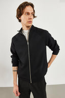 Erkek Dik Yaka Oversize Önü Fermuarlı Sweatshirt - Siyah