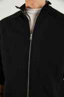 Erkek Dik Yaka Oversize Önü Fermuarlı Sweatshirt - Siyah