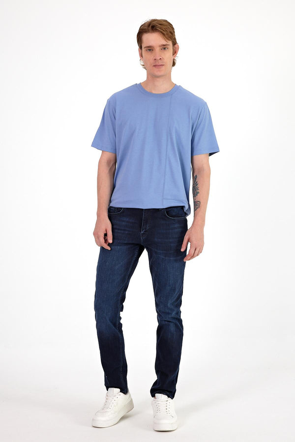 Erkek Edward Blue Black Slim Straight Jean Pantolon