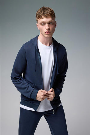 Erkek Greg Kapüşonlu Önü Fermuarlı Basic Sweatshirt %100 Pamuk - Lacivert