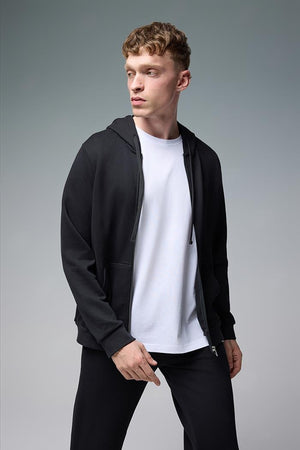 Erkek Greg Kapüşonlu Önü Fermuarlı Basic Sweatshirt %100 Pamuk - Siyah