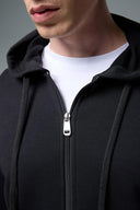 Erkek Greg Kapüşonlu Önü Fermuarlı Basic Sweatshirt %100 Pamuk - Siyah