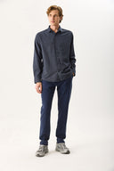 Erkek Jake Beli Lastikli Parça Boya Chino Pantolon (TENCEL)™ - Lacivert