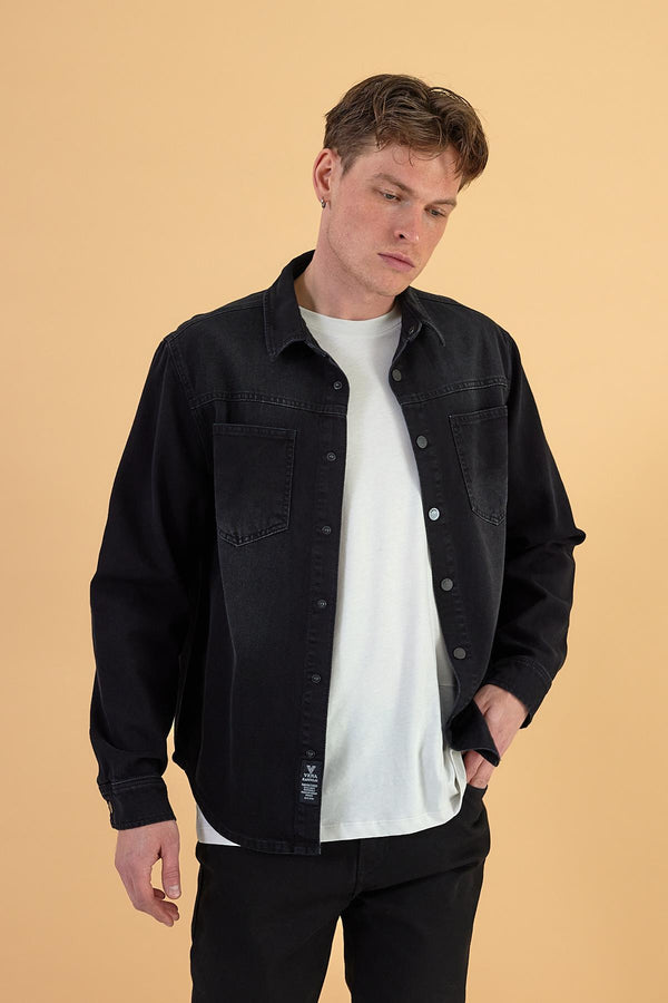 Erkek Jason Black Oversize Jean Gömlek Ceket