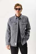 Erkek Jason Oversize Grey Jean Gömlek Ceket - Grey
