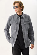 Erkek Jason Oversize Grey Jean Gömlek Ceket - Grey