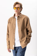 Erkek Jason Renkli Oversize Dış Gömlek %100 Pamuk - Camel