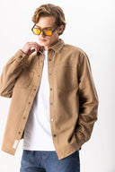 Erkek Jason Renkli Oversize Dış Gömlek %100 Pamuk - Camel