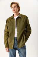 Erkek Jason Renkli Oversize Dış Gömlek %100 Pamuk - Haki