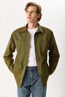 Erkek Jason Renkli Oversize Dış Gömlek %100 Pamuk - Haki