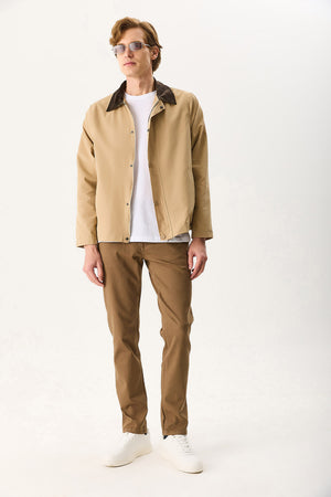 Erkek Kadife Yakalı Regular Fit Gabardin Ceket - Bej