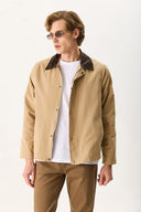 Erkek Kadife Yakalı Regular Fit Gabardin Ceket - Bej