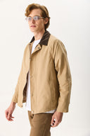 Erkek Kadife Yakalı Regular Fit Gabardin Ceket - Bej