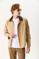 Erkek Kadife Yakalı Regular Fit Gabardin Ceket - Bej