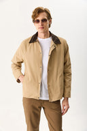 Erkek Kadife Yakalı Regular Fit Gabardin Ceket - Bej