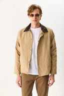 Erkek Kadife Yakalı Regular Fit Gabardin Ceket - Bej