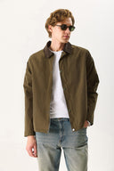 Erkek Kadife Yakalı Regular Fit Gabardin Ceket - Haki