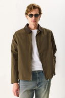 Erkek Kadife Yakalı Regular Fit Gabardin Ceket - Haki