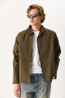 Erkek Kadife Yakalı Regular Fit Gabardin Ceket - Haki