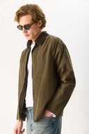 Erkek Kadife Yakalı Regular Fit Gabardin Ceket - Haki