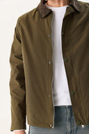 Erkek Kadife Yakalı Regular Fit Gabardin Ceket - Haki