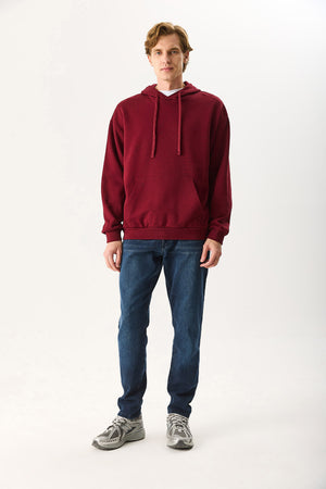Erkek Kapüşonlu Basic Hoodie Sweatshirt %100 Pamuk - Bordo