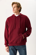 Erkek Kapüşonlu Basic Hoodie Sweatshirt %100 Pamuk - Bordo